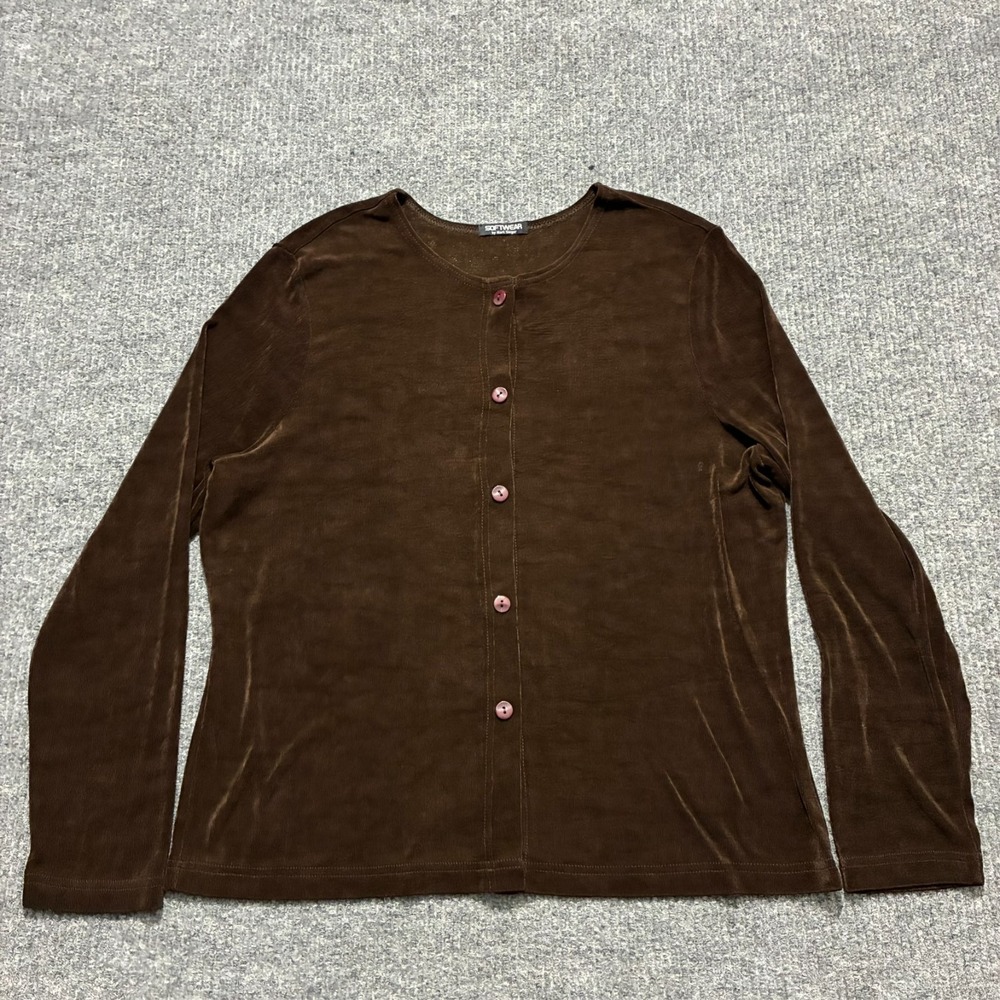 Softwear by Mark Singer Womens Cardigan Size XL Brown Button Down Long Sleeve